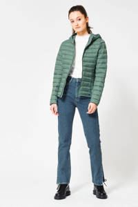Groene dames America Today gewatteerde jas Jacky Hood van gerecycled polyester met lange mouwen, capuchon en ritssluiting