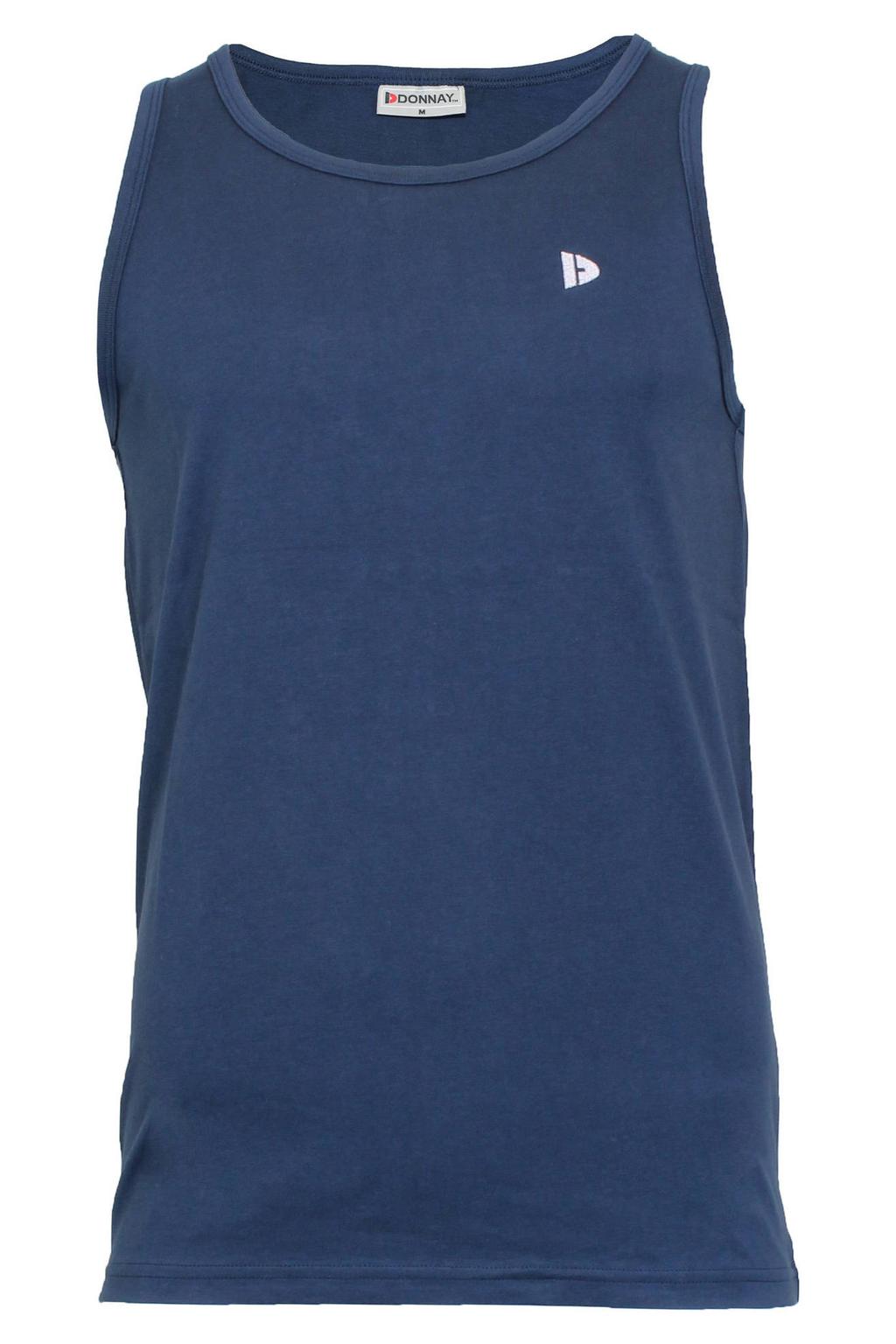 Donkerblauwe heren Donnay sportsinglet van katoen met logo dessin en ronde hals