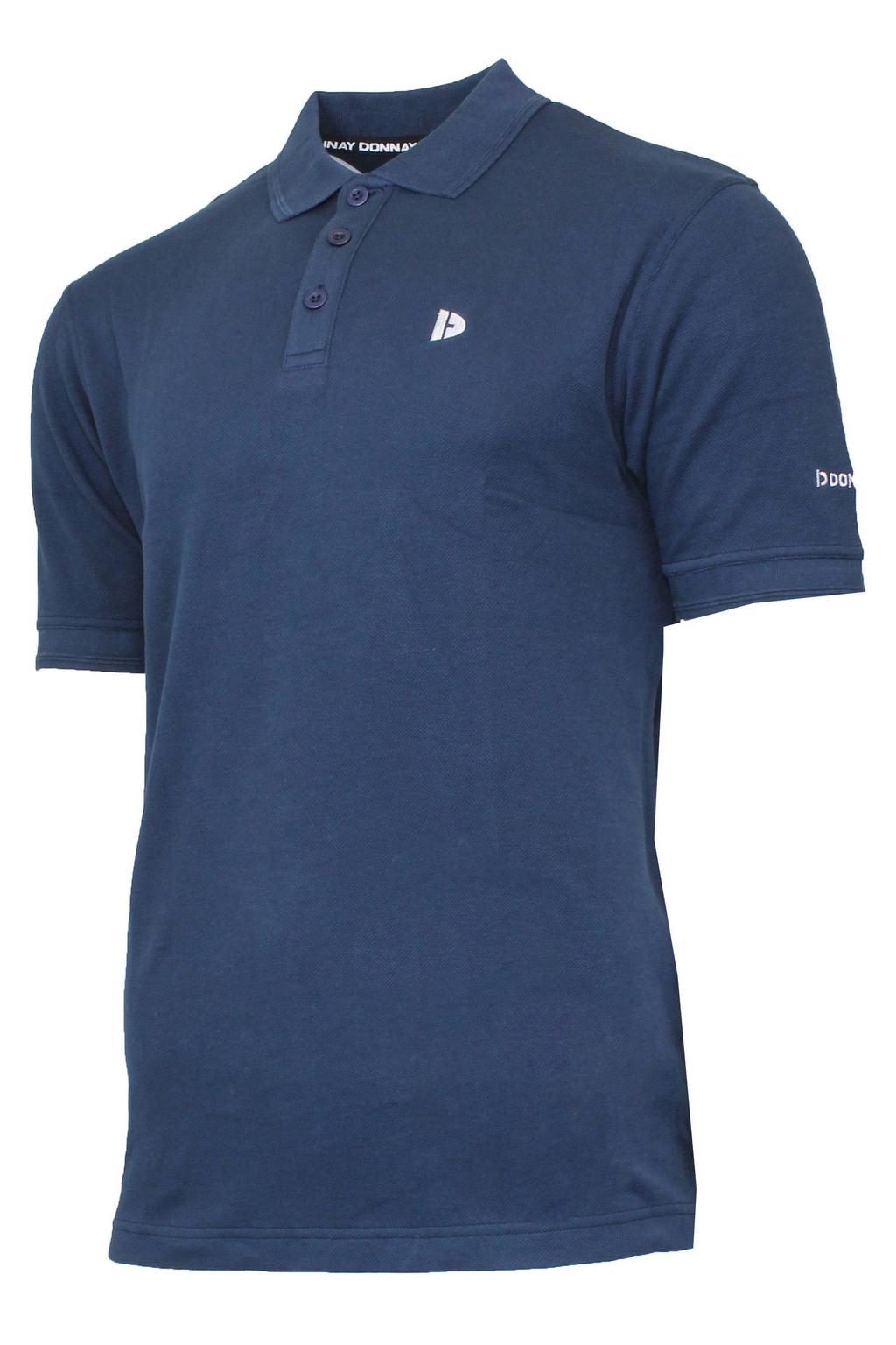 Donkerblauwe heren Donnay sportpolo Noah van katoen met korte mouwen, klassieke kraag en knoopsluiting