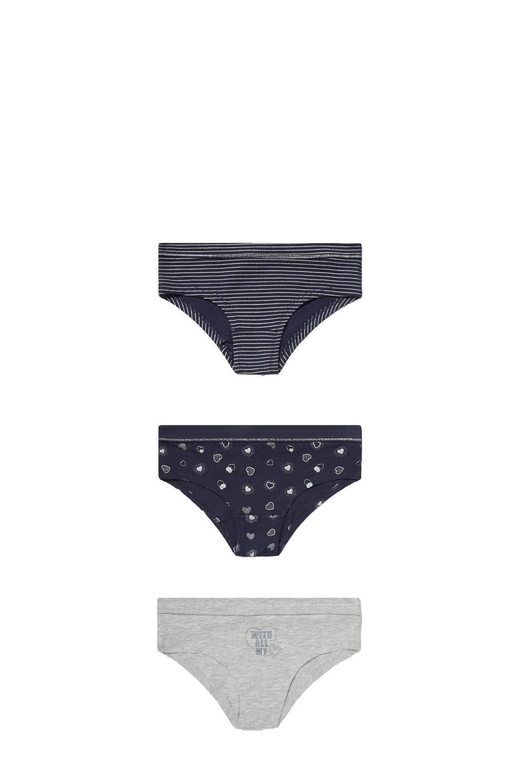 C&A Here & There slip - set van 3 donkerblauw/grijs, Donkerblauw/grijs/wit