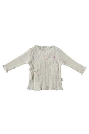 baby longsleeve met stippen en overslag detail ecru/lichtroze