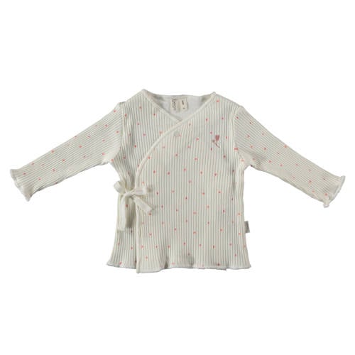 BESS baby longsleeve met stippen en overslag detail ecru/lichtroze afbeelding