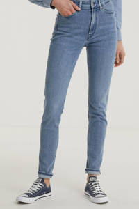 Lichtblauwe dames Kings of Indigo high waist skinny jeans katoen van duurzaam stretchdenim met rits- en drukknoopsluiting