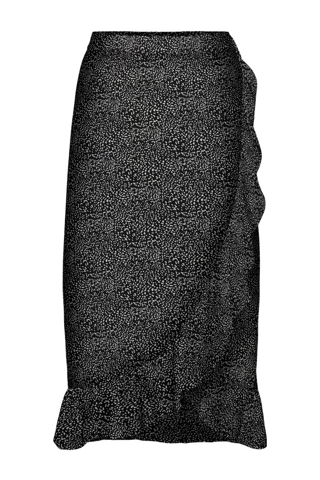 VERO MODA rok met all over print en volant zwart/wit, Zwart/wit