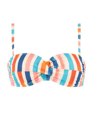 gestreepte strapless bandeau bikinitop Felicidade ivoor/blauw/roze