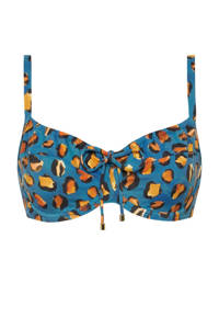 Cyell beugel bikinitop Pantera met panterprint blauw/oranje, Blauw/oranje/geel/zwart