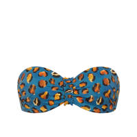 Cyell strapless bandeau bikinitop met panterprint blauw/oranje, Blauw/oranje/geel/zwart