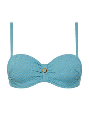 strapless bandeau bikinitop met textuur blauw/goud