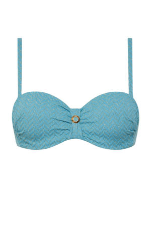 strapless bandeau bikinitop met textuur blauw/goud