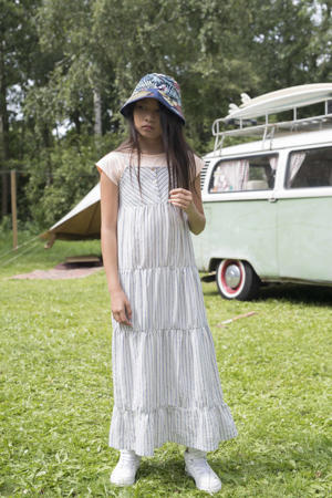 gestreepte maxi A-lijn jurk Lila wit/blauw