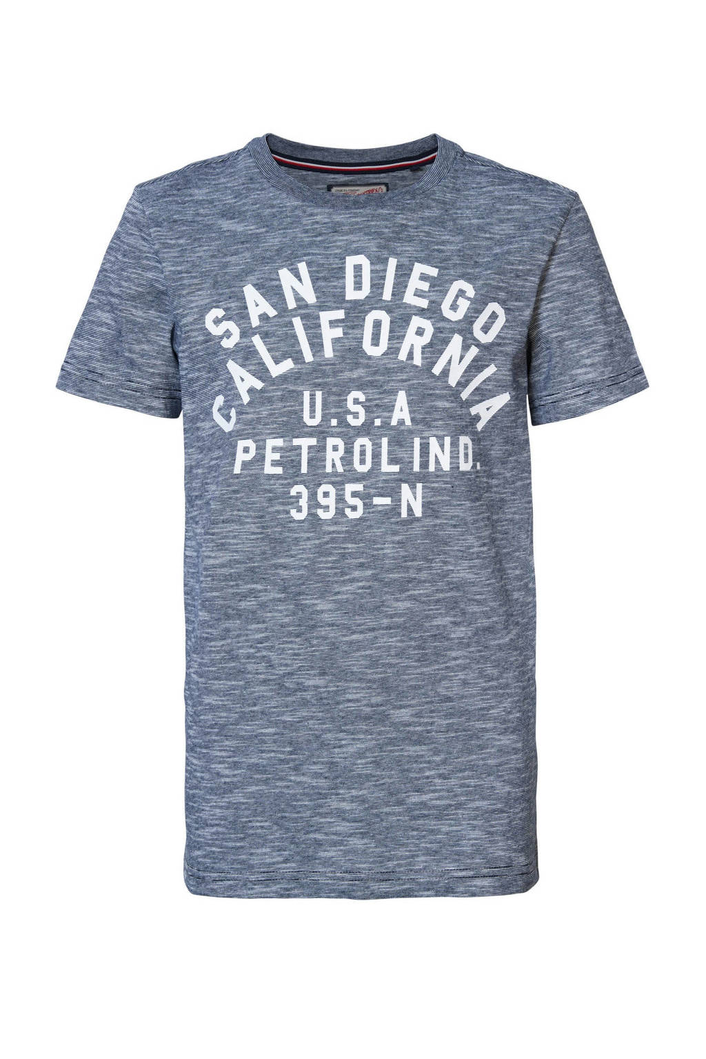 Petrol Industries T-shirt met tekst donkerblauw melange, Donkerblauw melange