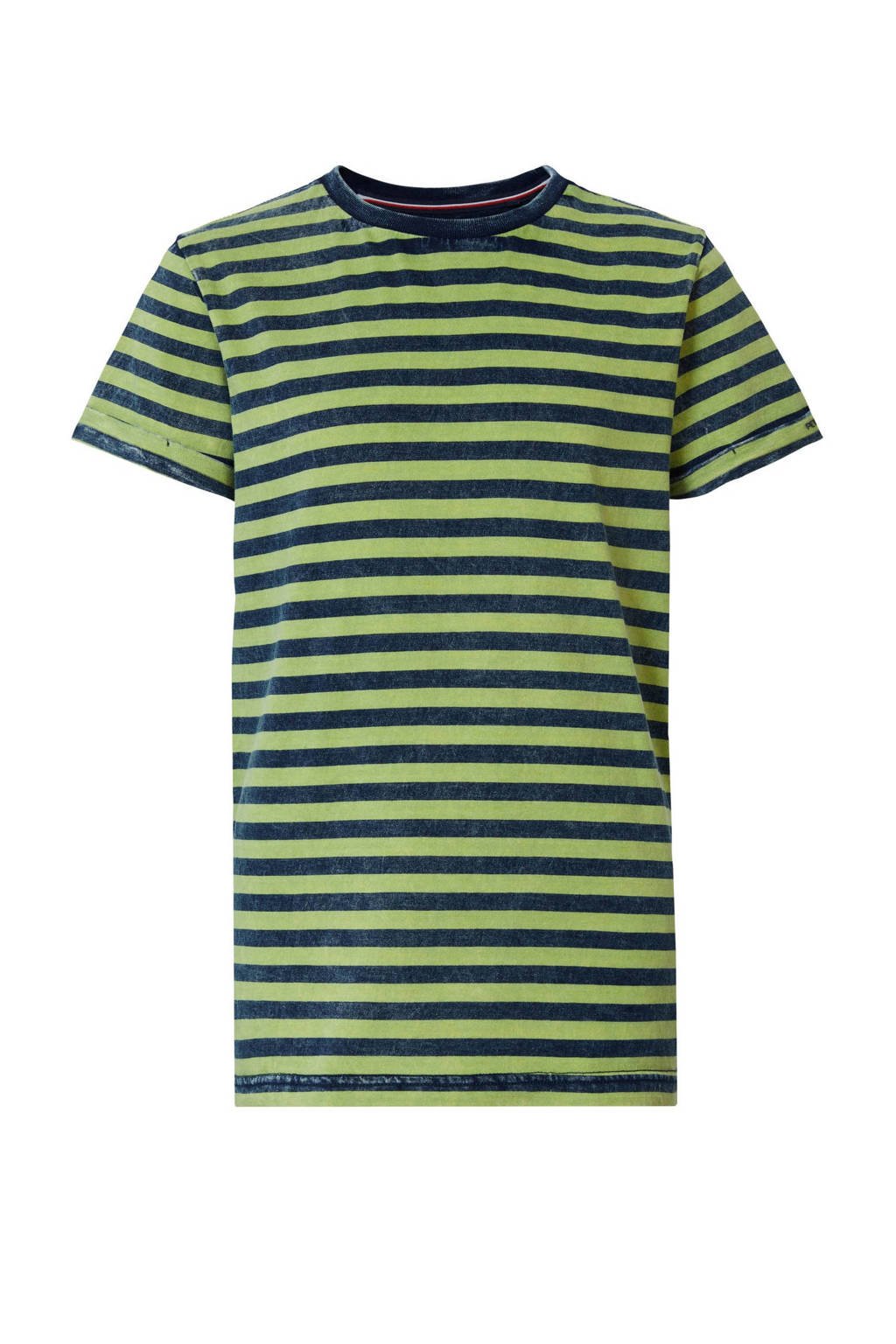 Petrol Industries gestreept T-shirt limegroen/donkerblauw, Limegroen/donkerblauw