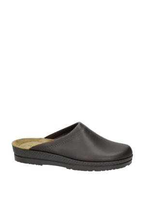 leren pantoffels donkerbruin