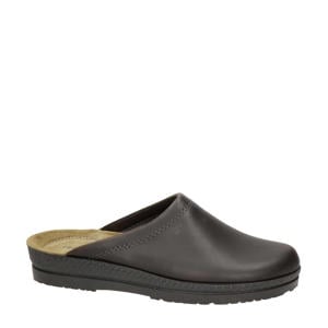 leren pantoffels donkerbruin