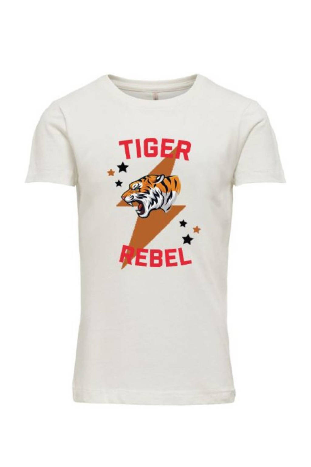 KIDS ONLY T-shirt Veronica van biologisch katoen wit/rood/bruin, Wit/rood/bruin