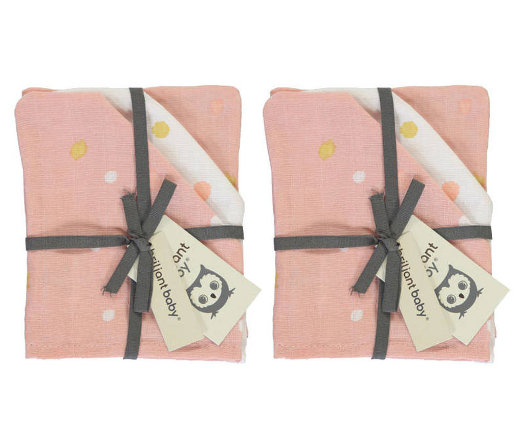 Briljant Baby Sunny hydrofiel washandje - set van 2x3 stip roze, Roze
