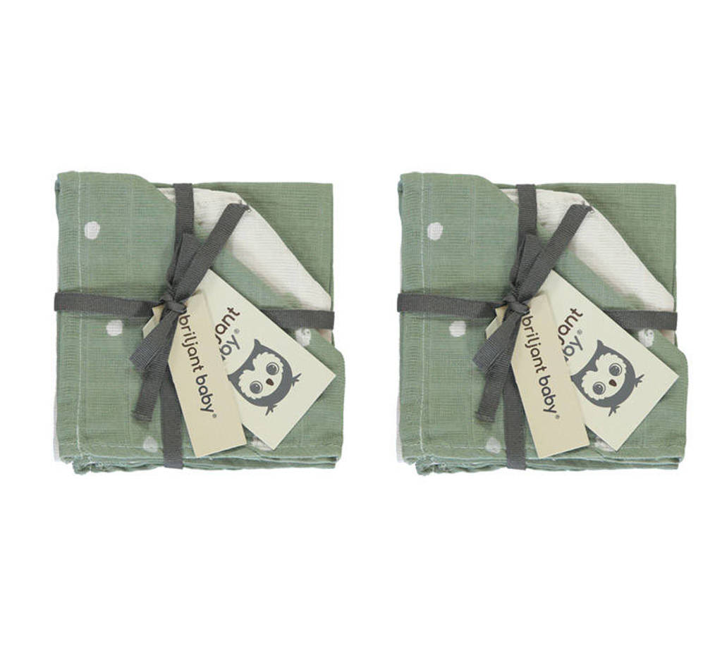 Briljant Baby Sunny hydrofiel monddoekje - set van 2 x 3 groen/wit, Groen/wit