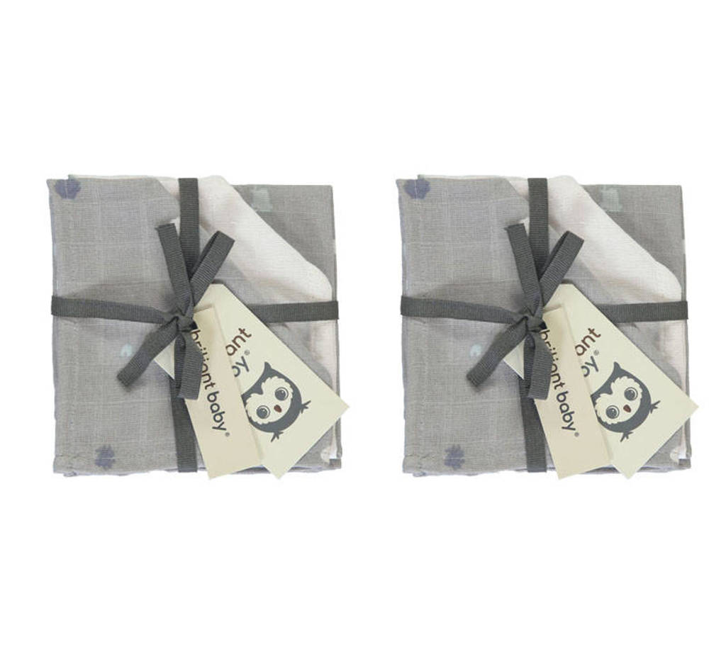 Briljant Baby Sunny hydrofiel monddoekje - set van 2 x 3 grijs/wit, Grijs/wit
