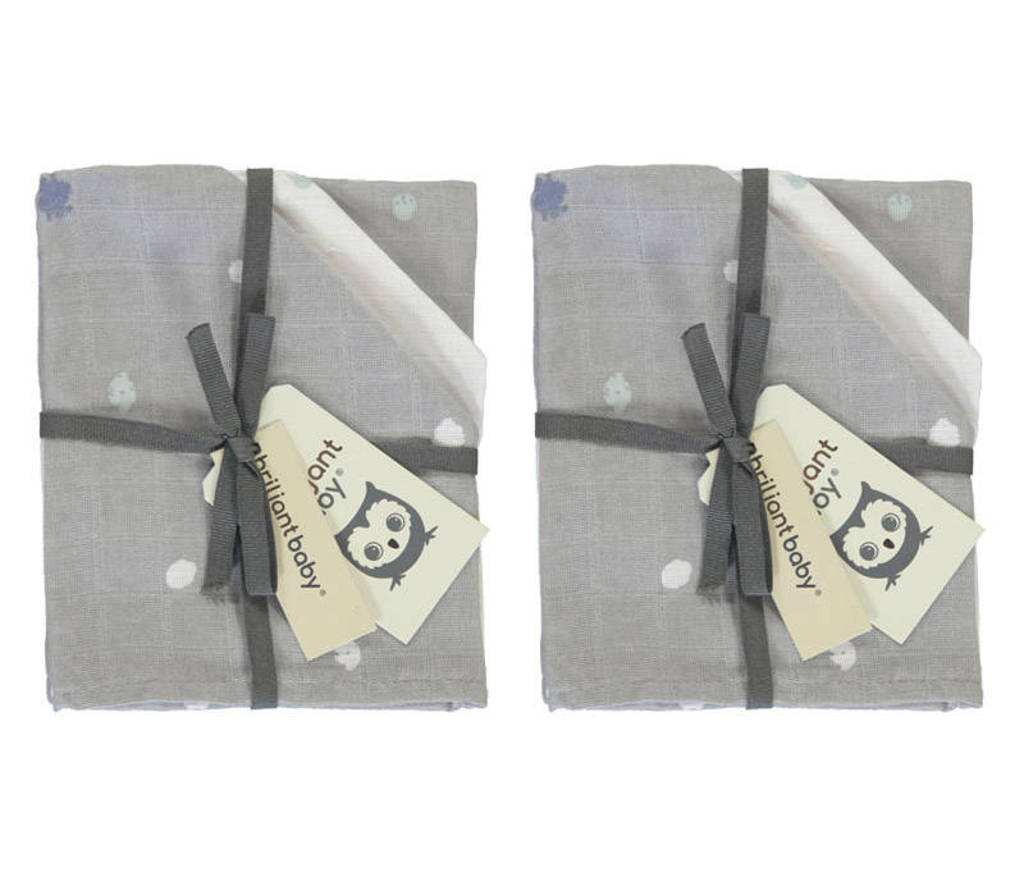 Briljant Baby Sunny hydrofiel washandje - set van 2x3 stip grijs