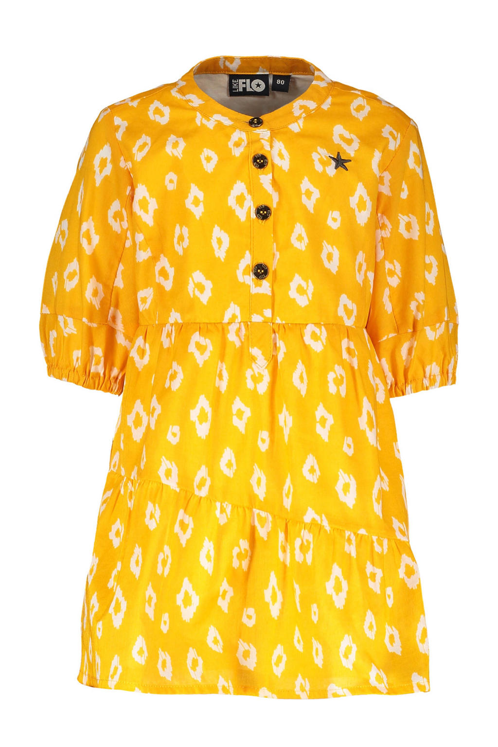 Like Flo A-lijn jurk met all over print zonnebloem geel/wit