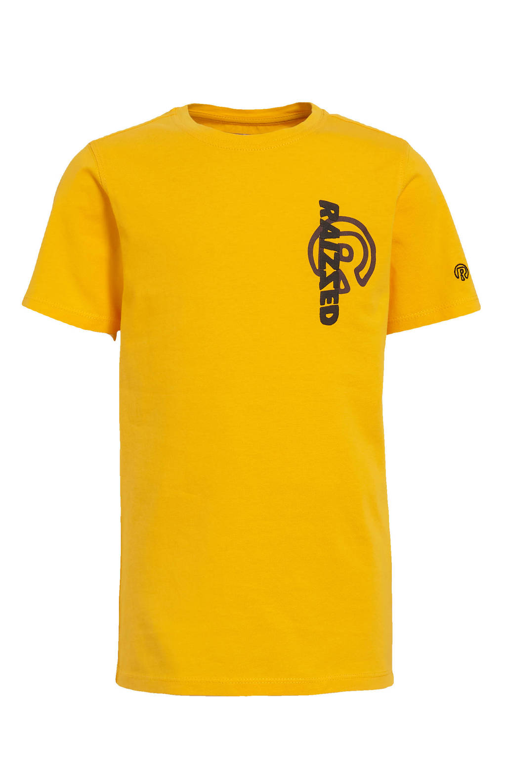 Gele jongens Raizzed T-shirt Hamilton van katoen met logo dessin, korte mouwen en ronde hals