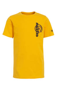 Gele jongens Raizzed T-shirt Hamilton van katoen met logo dessin, korte mouwen en ronde hals