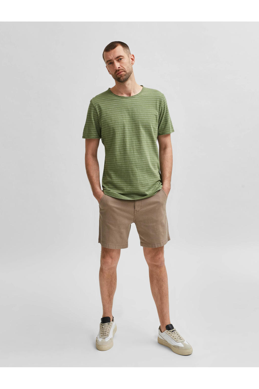 SELECTED HOMME gestreept T-shirt Morgan met biologisch katoen groen