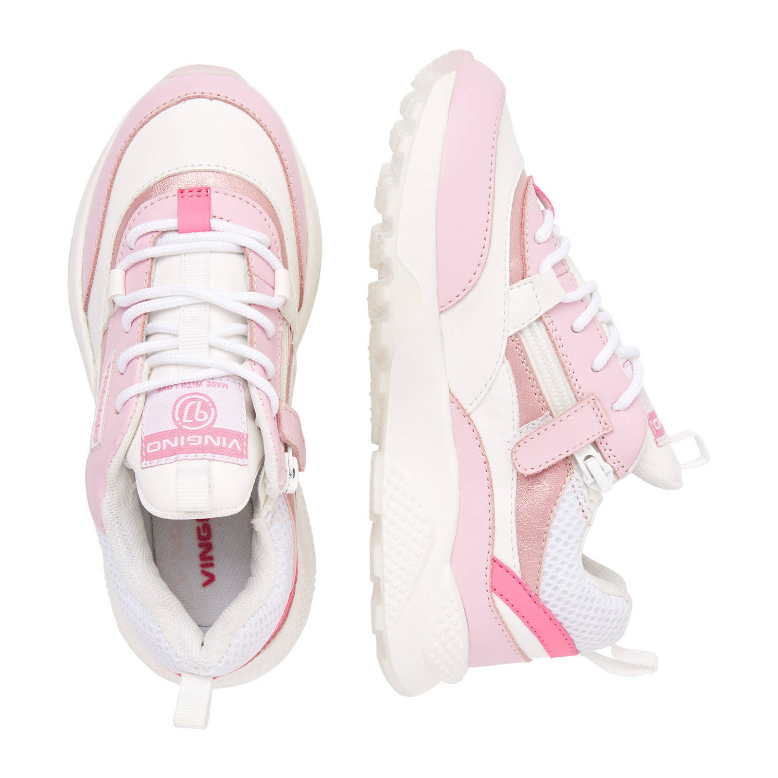 Vingino Marta leren chunky sneakers lichtroze | wehkamp
