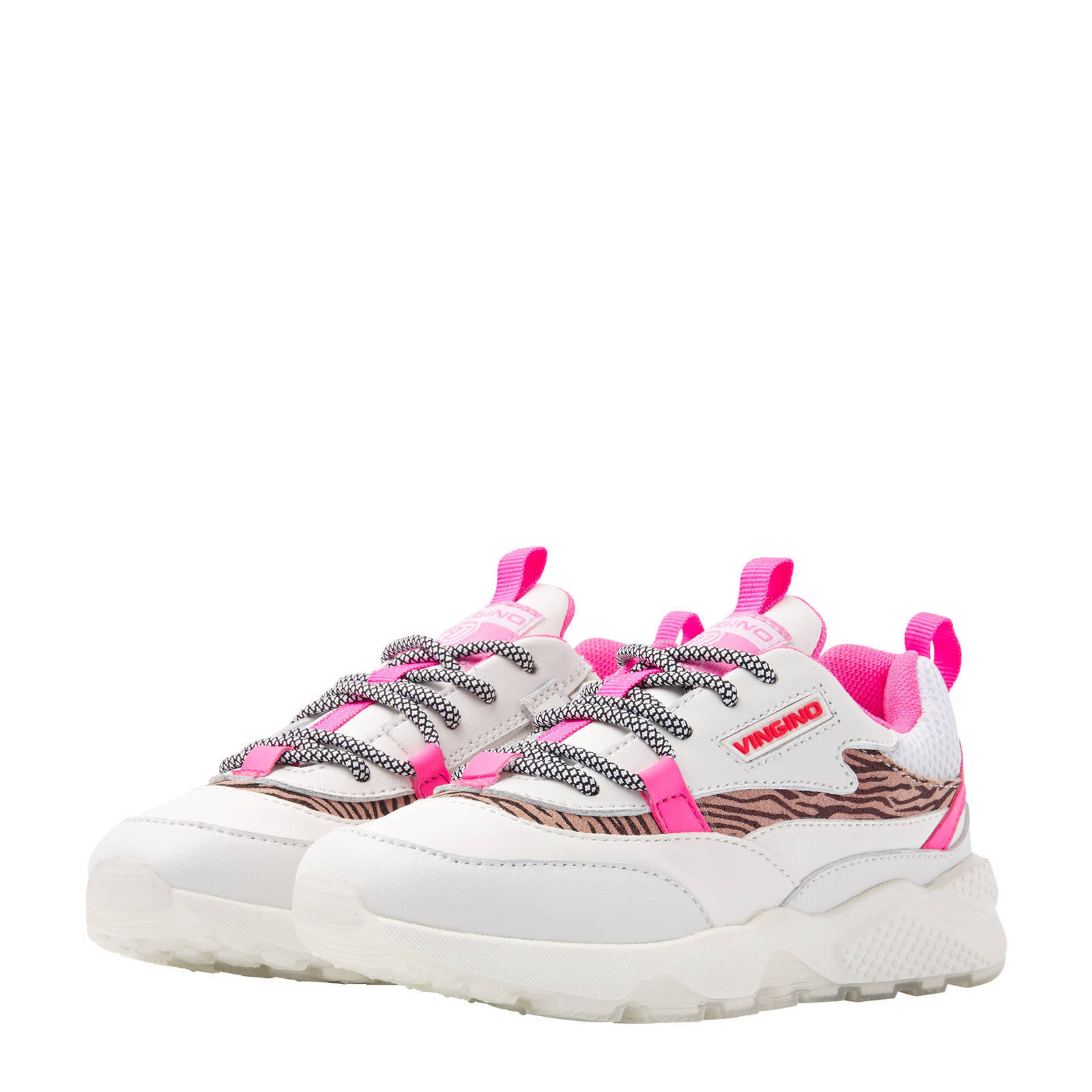 Vingino Marta leren chunky sneakers wit/neon roze | wehkamp