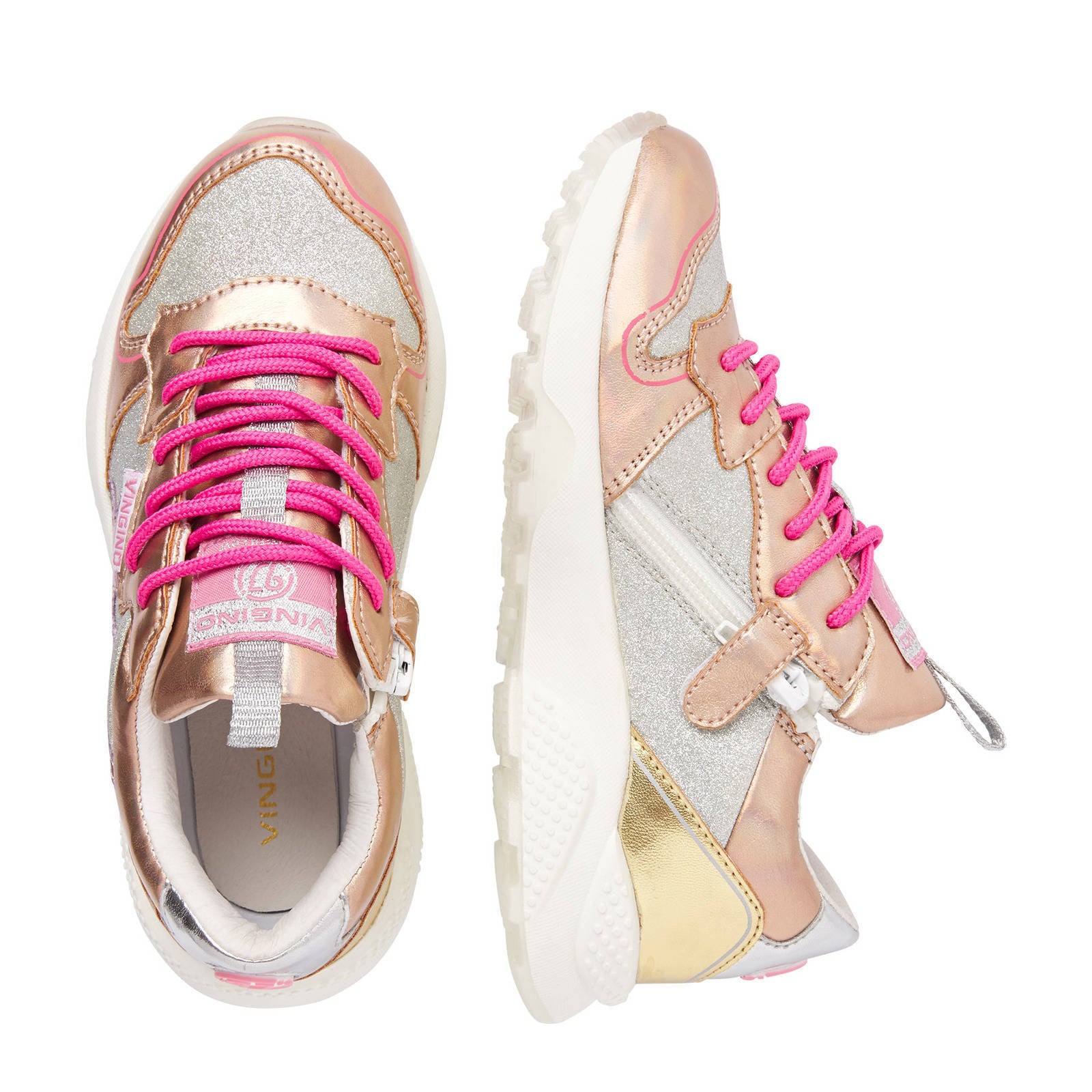 Vingino Zetta sneakers met glitters roségoud/metallic | wehkamp