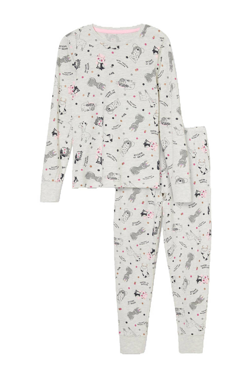 C&A Here & There pyjama dierenprint lichtgrijs, Lichtgrijs