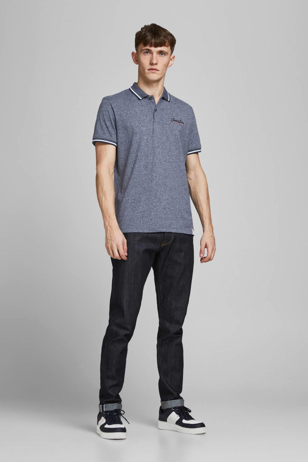JACK & JONES ORIGINALS gemêleerde regular fit polo JORTONS donkerblauw