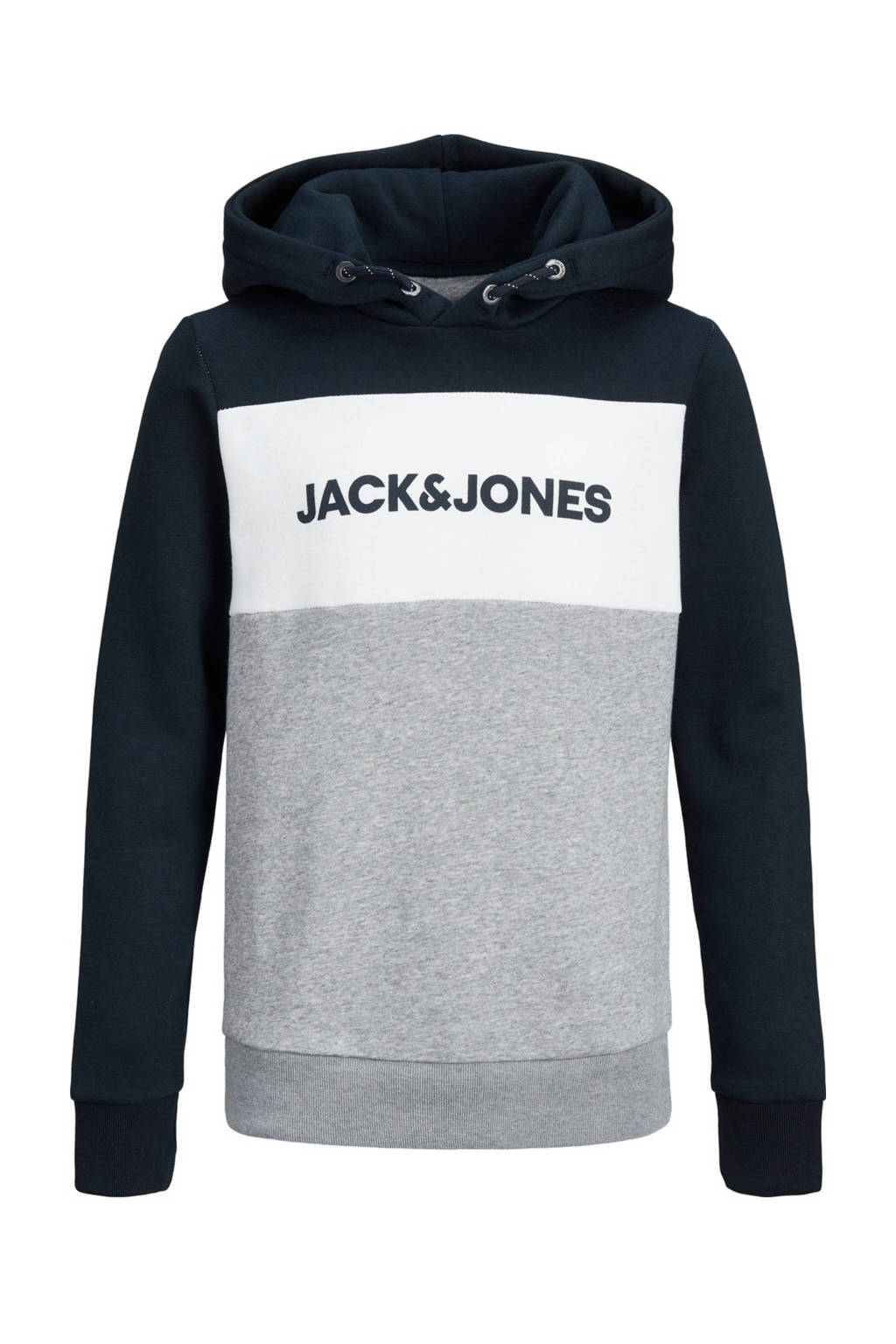 JACK & JONES JUNIOR hoodie Logo met logo donkerblauw/grijs melange/wit, Donkerblauw/grijs melange/wit