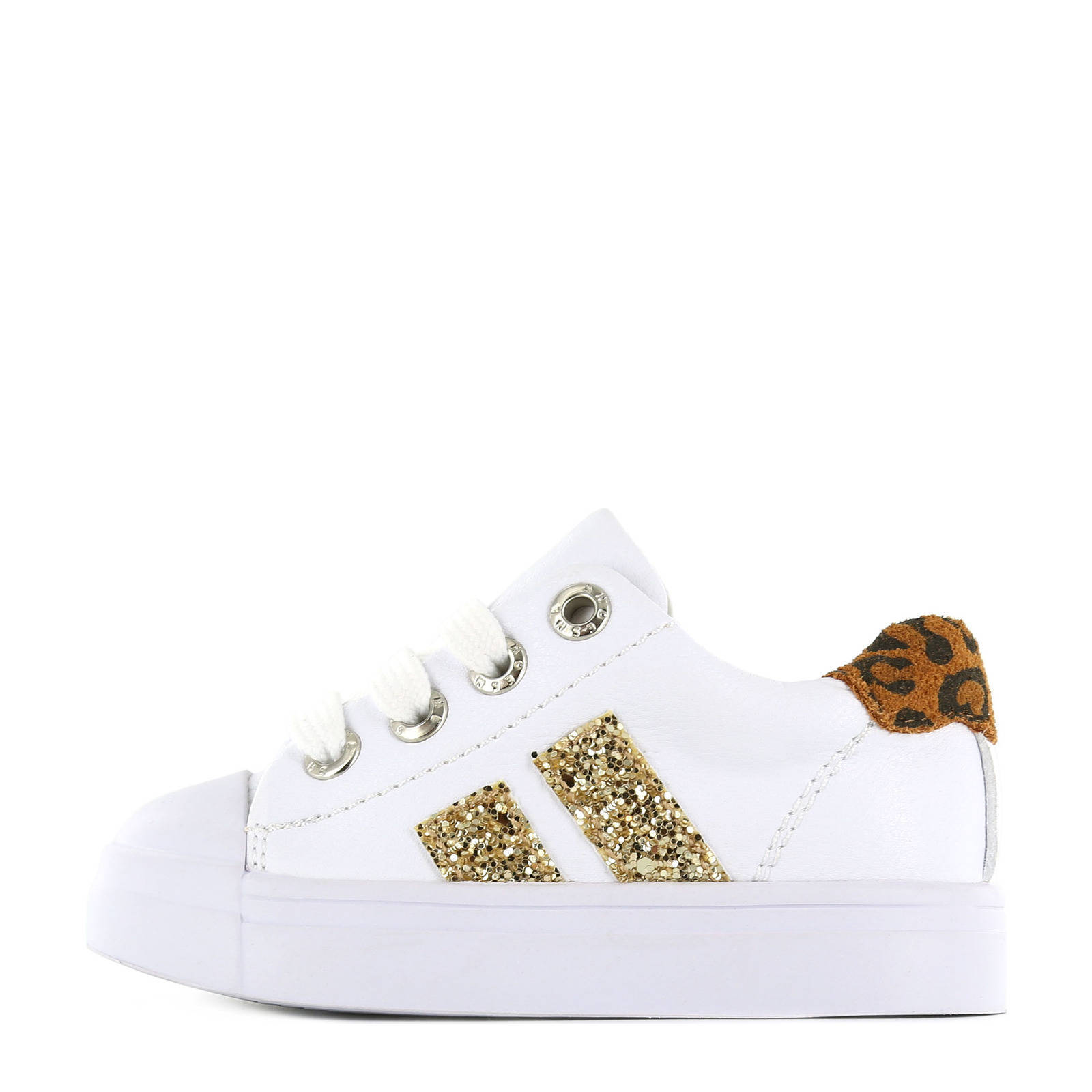 Shoesme SH21S021-A leren sneakers met glitters wit/goud | wehkamp