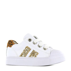 SH21S021-A  leren sneakers met glitters wit/goud