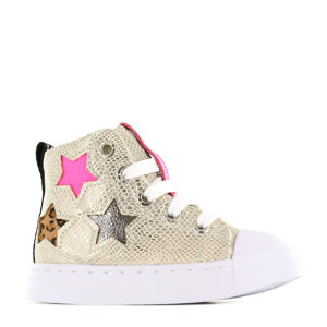 SH21S005-B  leren sneakers met slangenprint goud