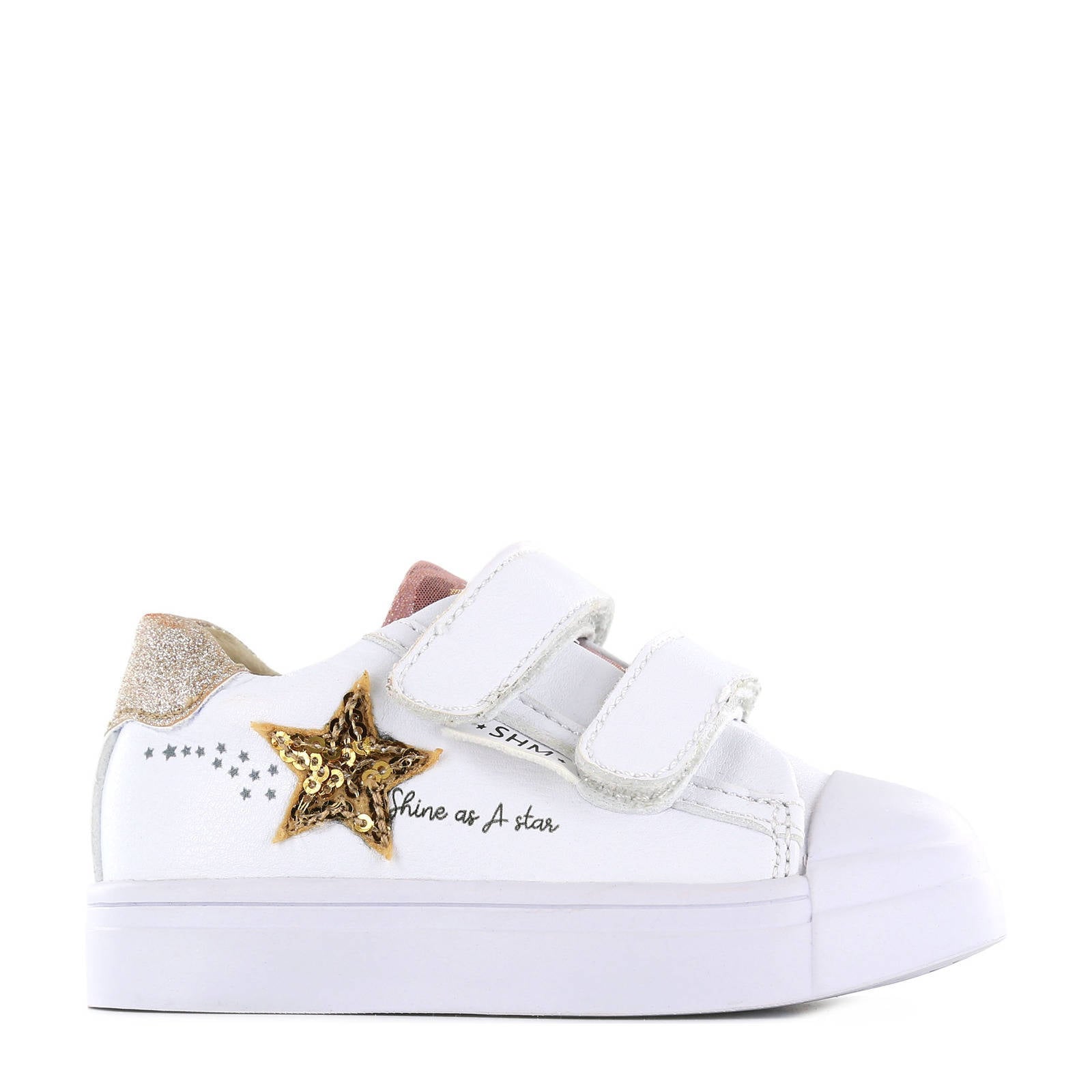 Shoesme SH21S017-B leren sneakers met pailletten en glitters wit | wehkamp
