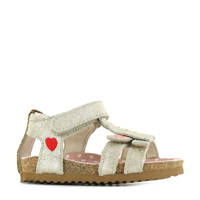 Gouden meisjes Shoesme BI21S092-B leren sandalen met klittenband en hartjesprint