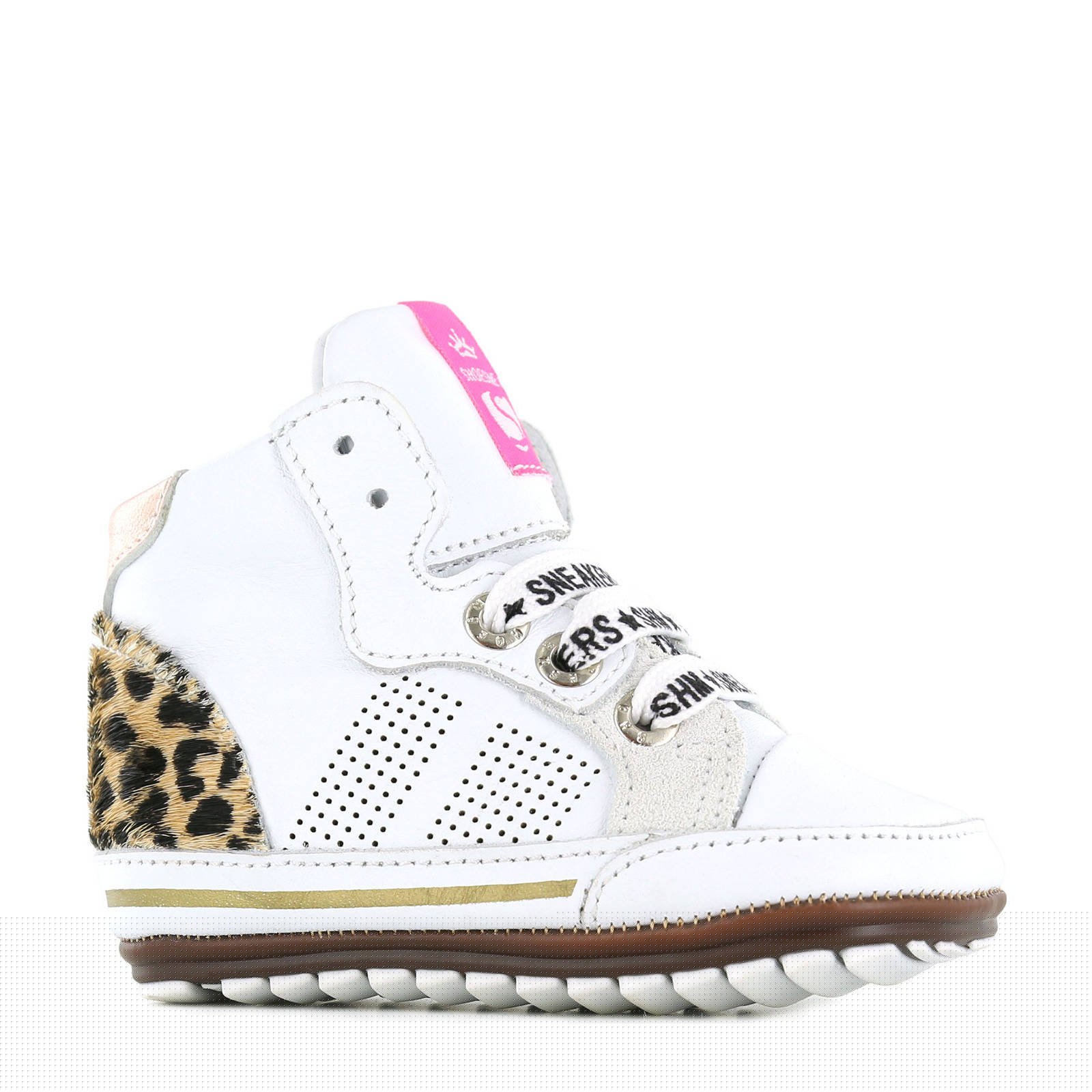 Shoesme BP21S002-B leren babyschoenen met panterprint wit online kopen