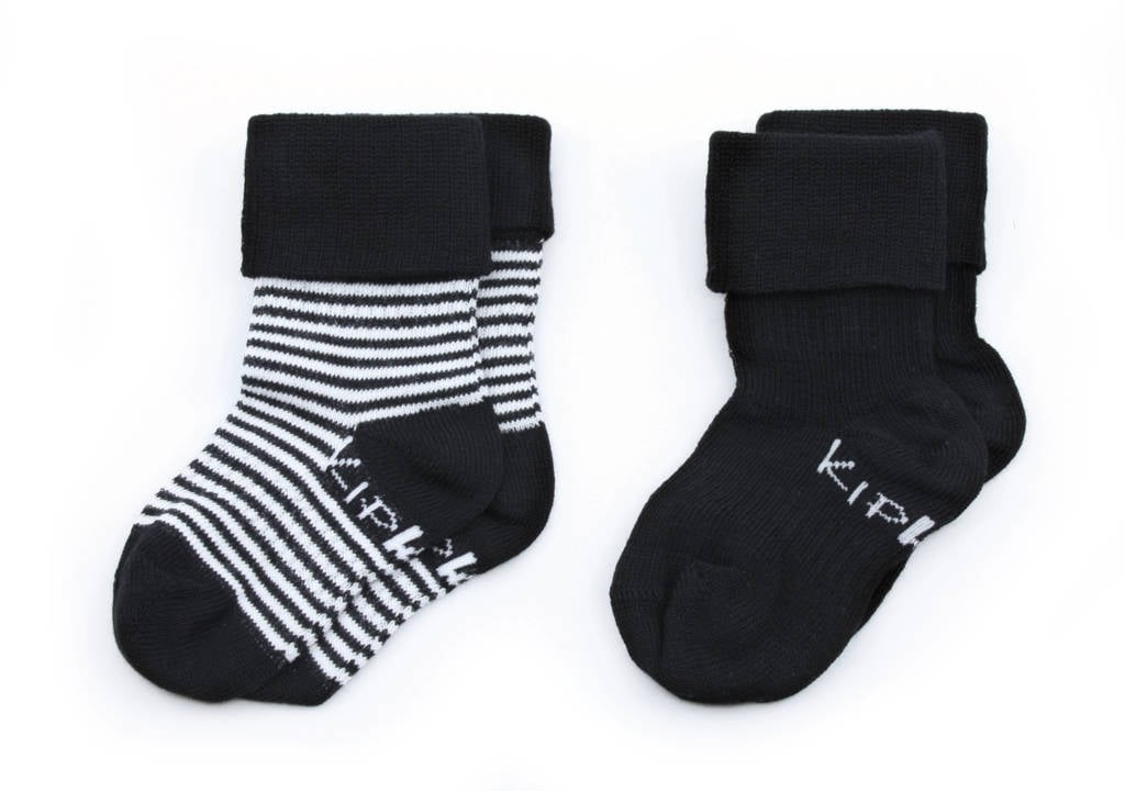 KipKep blijf-sokken 0-12 maanden - set van 2 uni/streep zwart/wit, Zwart/wit