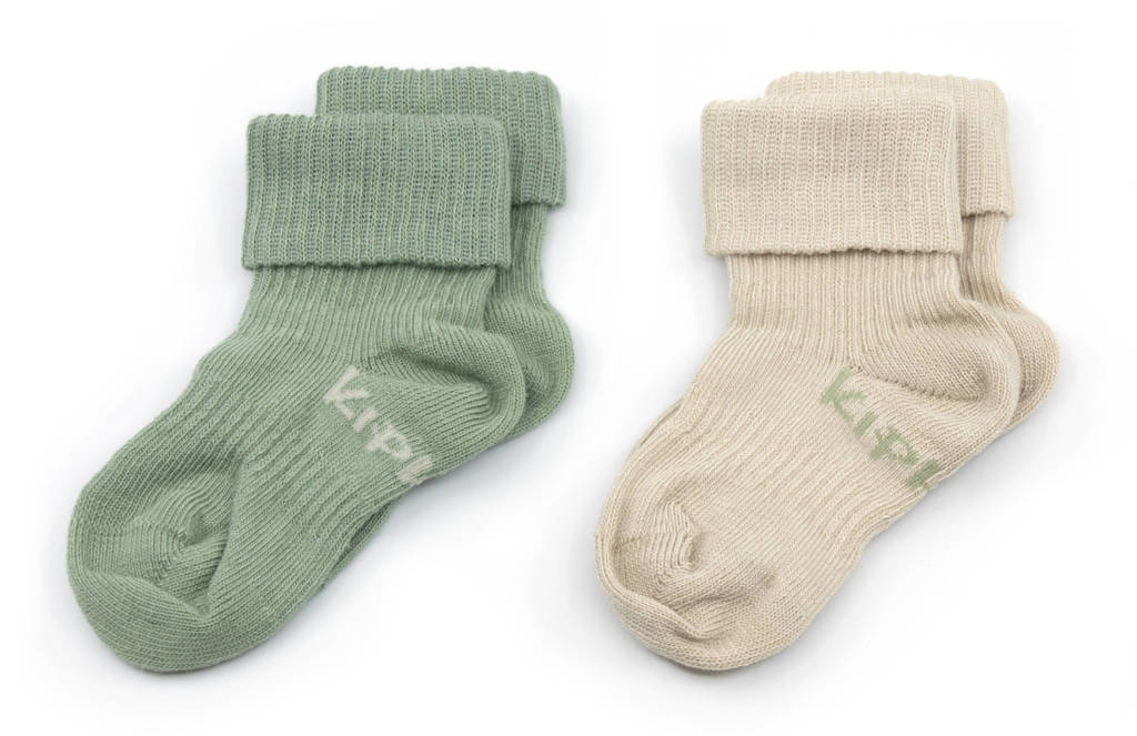 KipKep bio-katoen blijf-sokken 0-12 maanden - set van 2 calming green, Vergrijsd groen/zand