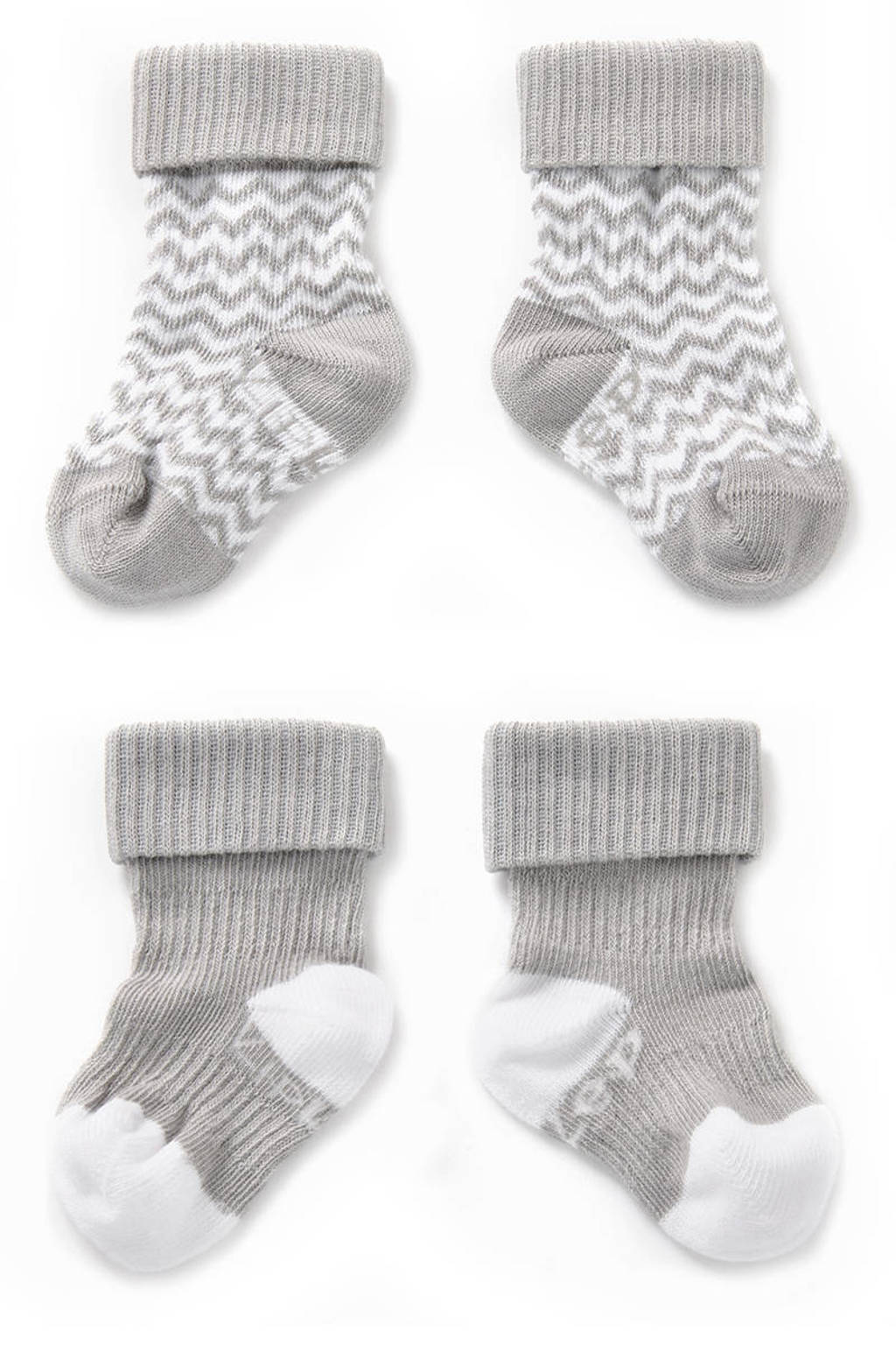 KipKep blijf-sokken 0-12 maanden - set van 2 grijs/wit, Grijs/wit