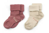 KipKep bio-katoen blijf-sokken 0-12 maanden - set van 2 Dusty Clay, Oudroze/zand