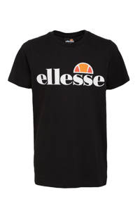Zwarte jongens Ellesse T-shirt van katoen met logo dessin, korte mouwen en ronde hals