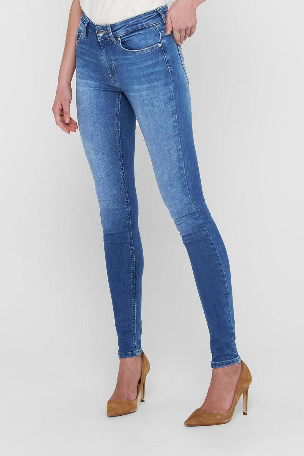 Blauwe dames ONLY skinny jeans van stretchdenim met regular waist en rits- en knoopsluiting