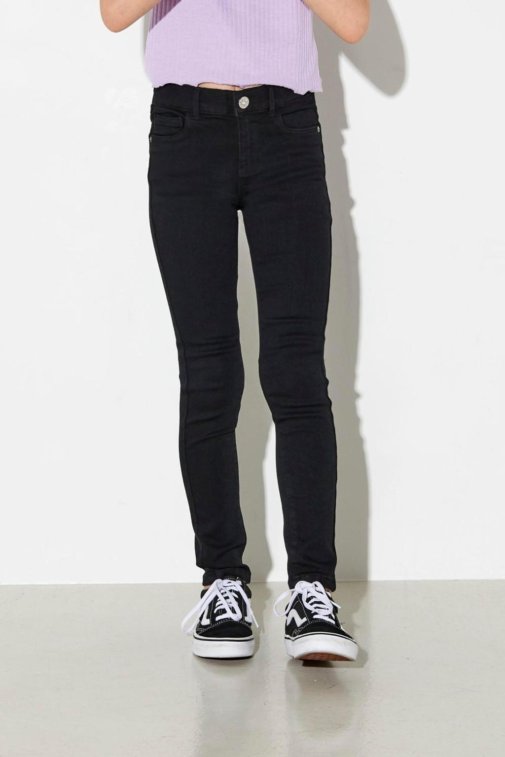 Zwarte meisjes KIDS ONLY skinny jeans van viscose met regular waist, rits- en knoopsluiting en effen