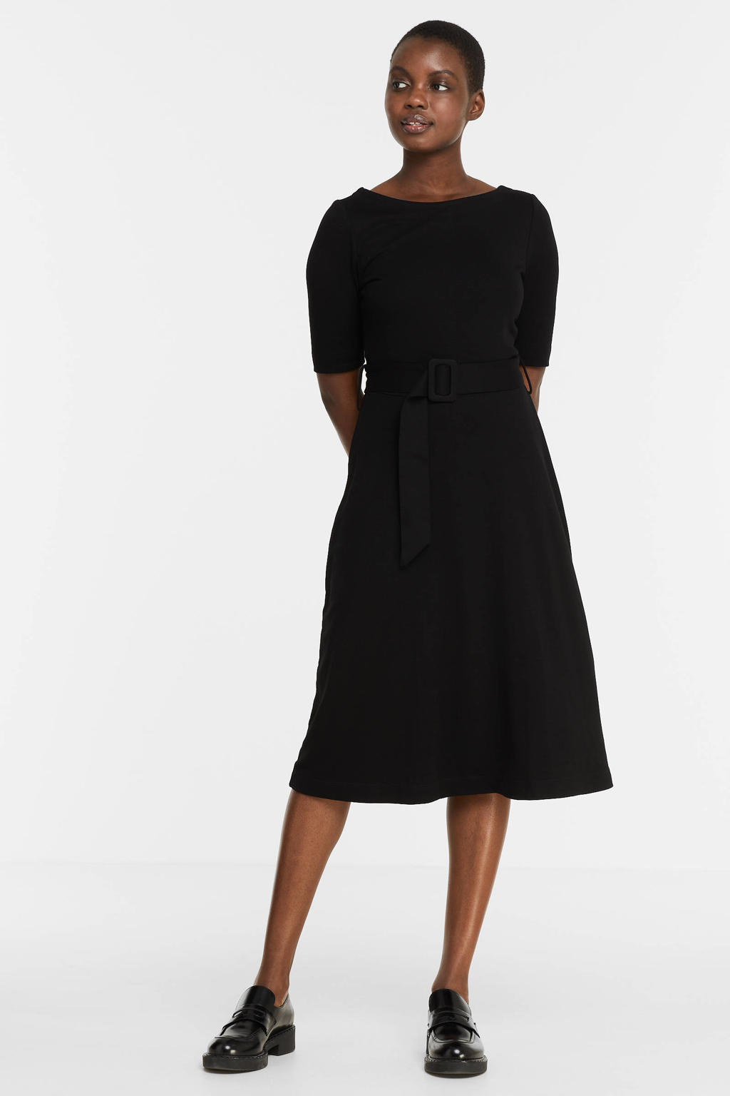 ESPRIT Women Collection fijngebreide jurk met plooien zwart