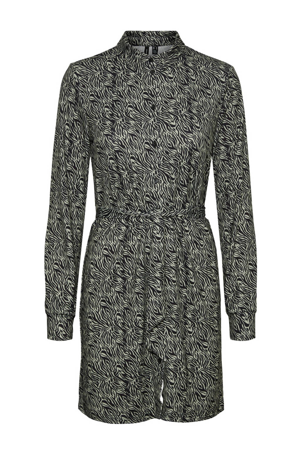 VERO MODA blousejurk met all over print en ceintuur zwart, Zwart