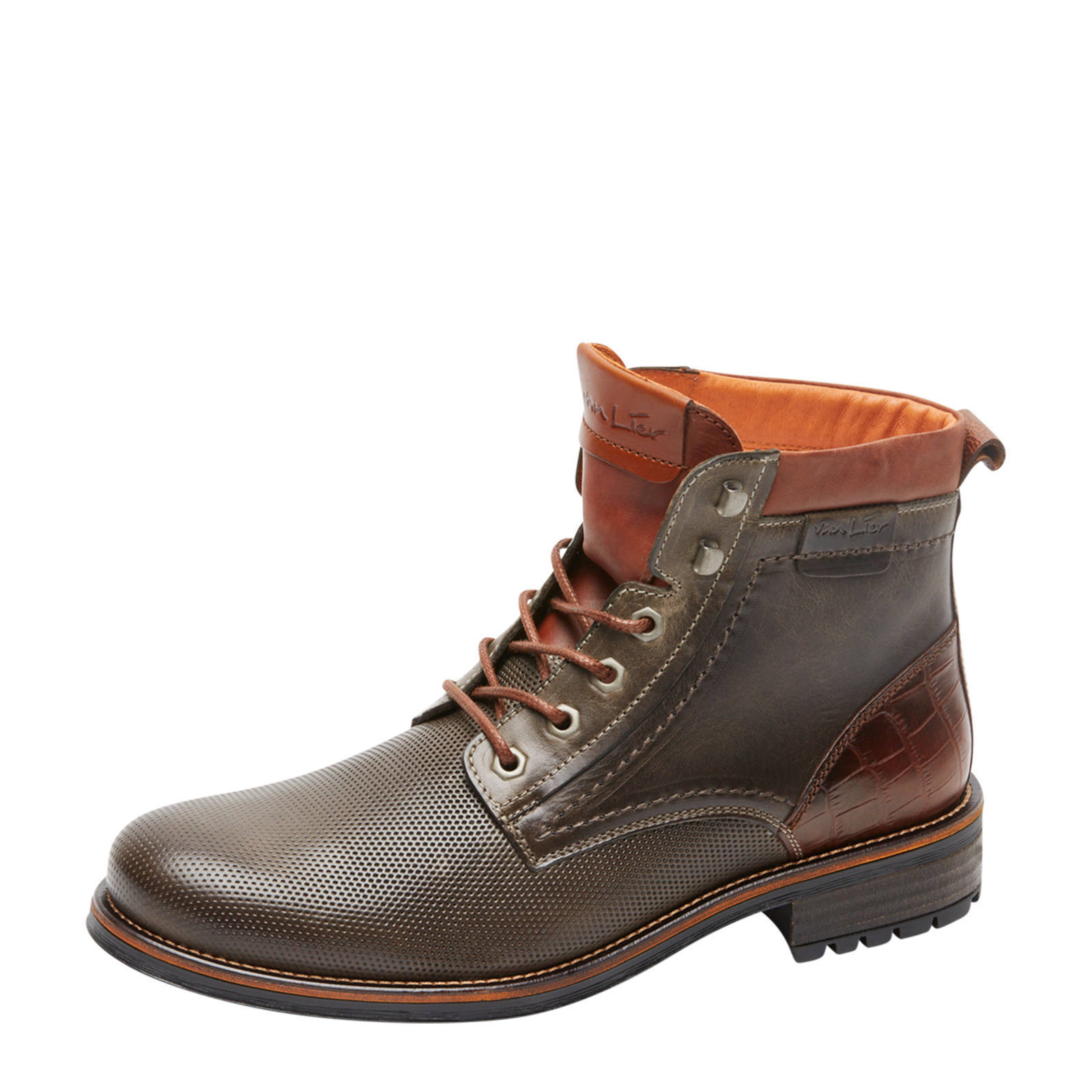 Van Lier Fritz leren veterboots grijs/cognac | wehkamp