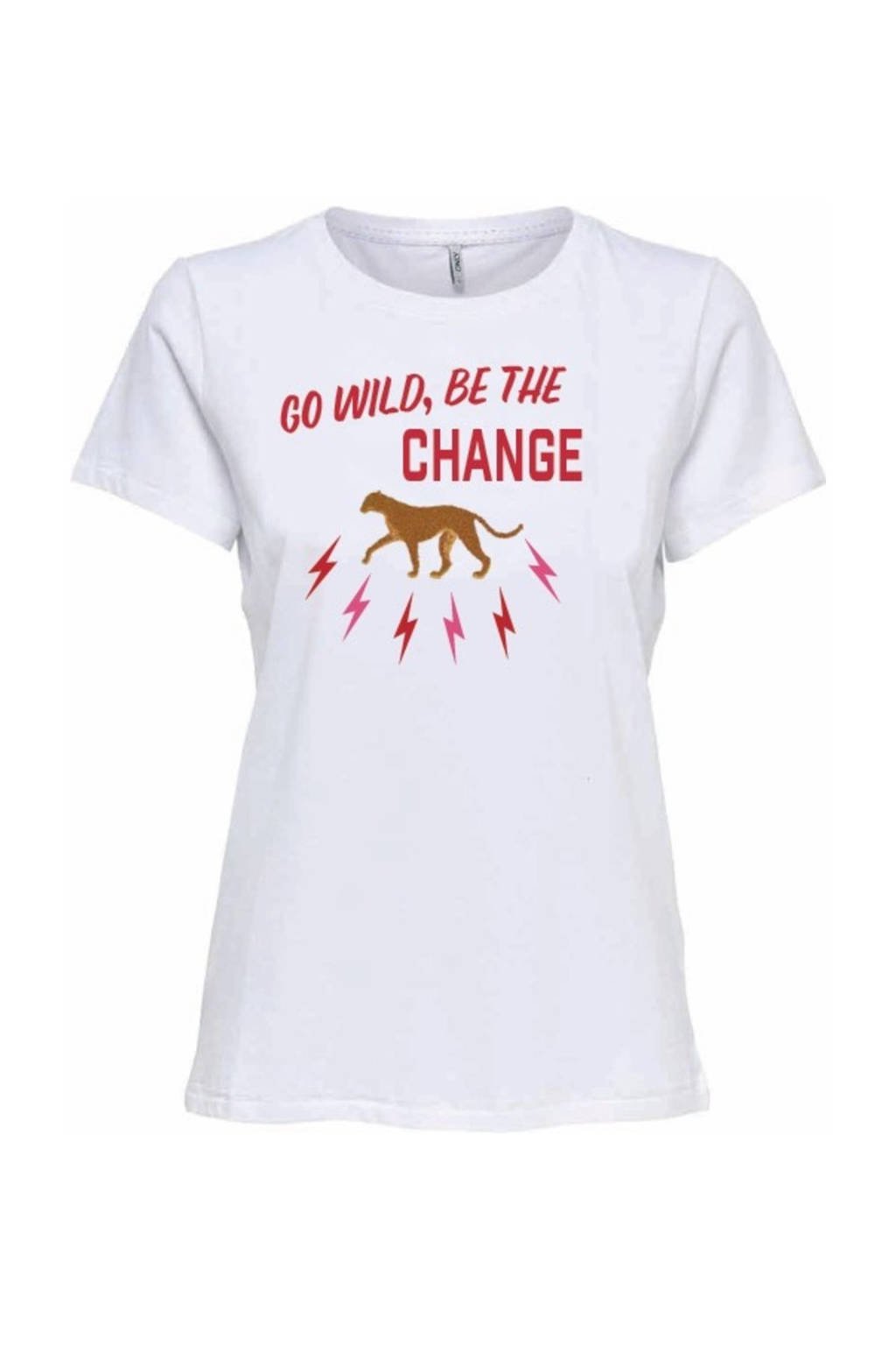 KIDS ONLY T-shirt KONBETTIE van biologisch katoen wit/rood